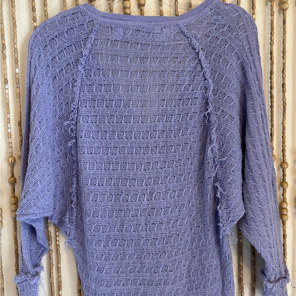 Free People Purple Knit V Neck Boho Indie Fairy Long Sleeve Dolman Sweater Top - Picture 3 of 5